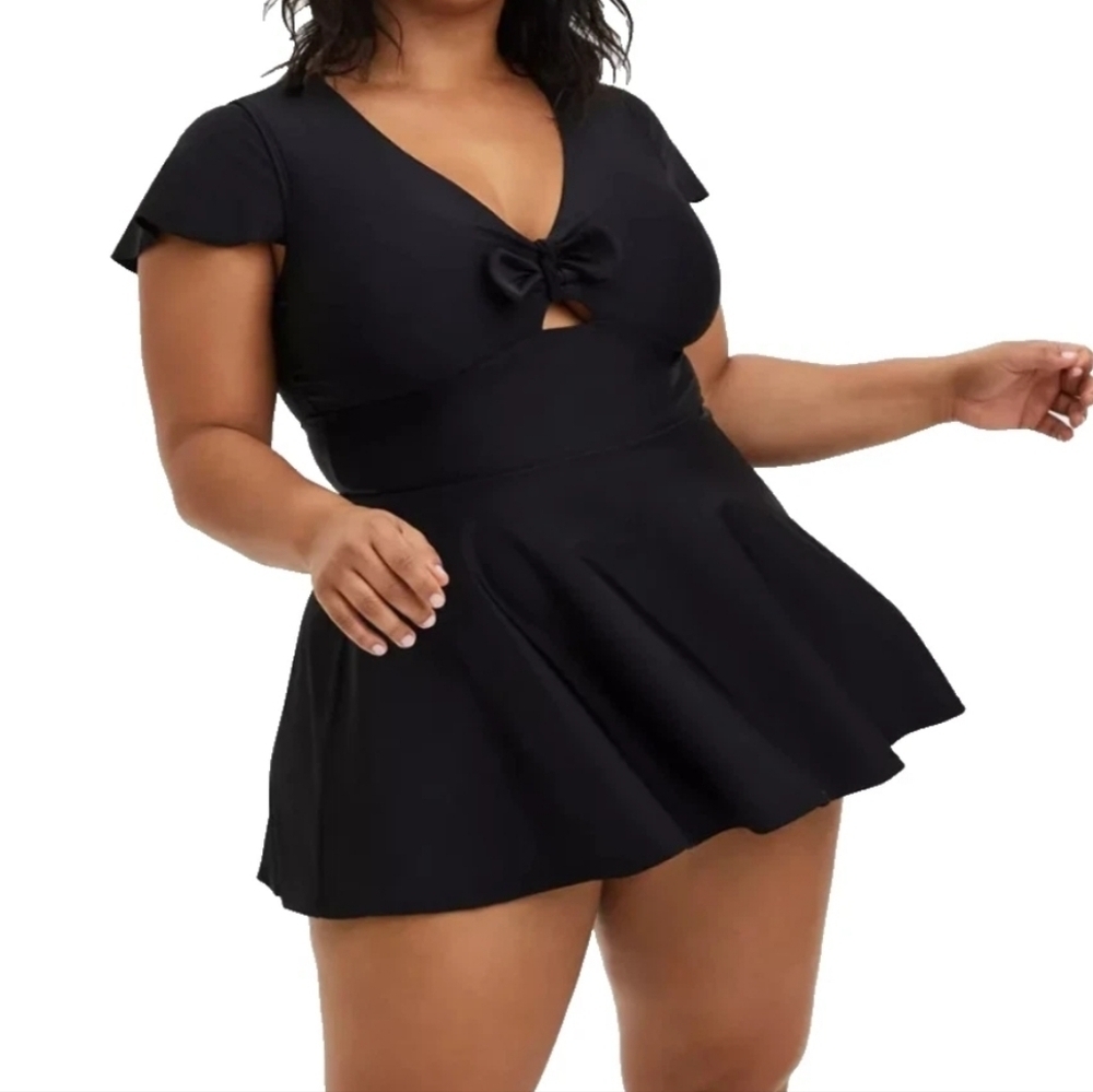 Torrid‎ Black Flutter Sleeve Skater Swim Dress